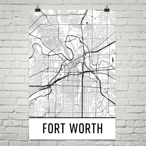 Fort Worth TX Street Map Poster - Wall Print by Modern Map Art