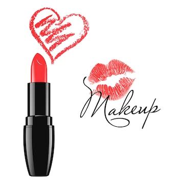 Premium Vector | Cosmetic product design vector illustration Makeup red lipstick and doodle ...