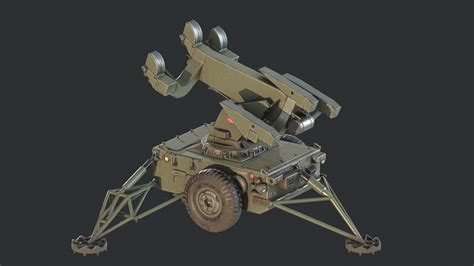 MIM-23 HAWK missiles on an M192 towed launcher — polycount