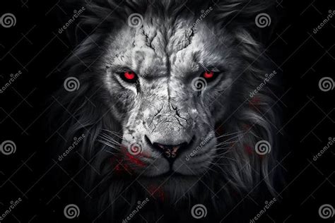 Black and White Lion with Red Eyes. AI Stock Image - Image of online ...