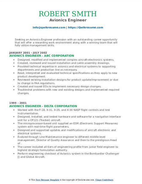 Avionics Engineer Resume Samples | QwikResume