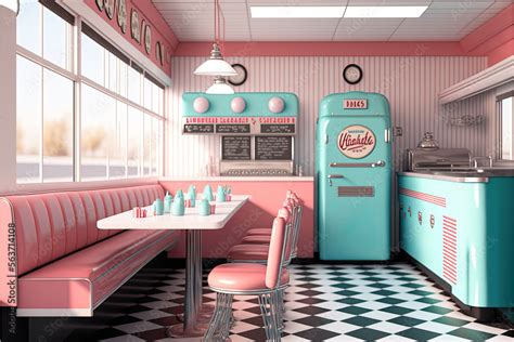 3D illustration of a 1950s vintage American diner interior , ai ...