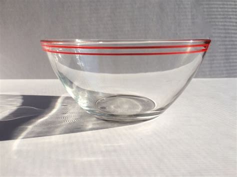 Vintage Arcoroc France Clear Glass Bowls with Red Banding so