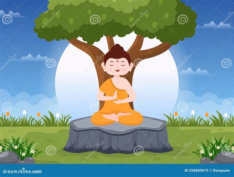 Happy Makha Bucha Day Template Hand Drawn Cartoon Flat Illustration Buddha Sitting In Lotus ...