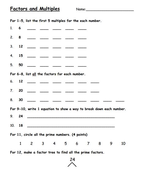 Factors And Multiples Worksheet