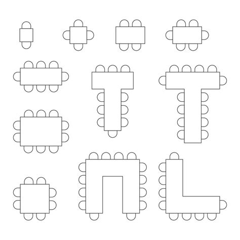 Table seating plan line icon set. Furniture top view blueprint. Tables ...