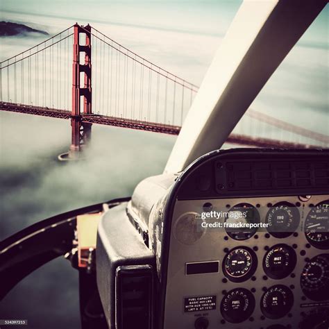 San Francisco Golden Gate Bridge From Helicopter Cockpit High-Res Stock ...