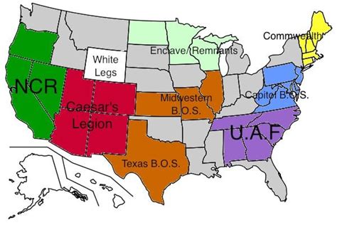 This map shows what faction controls each area. (Map of USA from ...