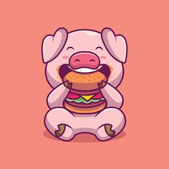 Premium Vector | Cute pig eating burger cartoon illustration