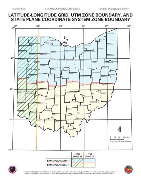 Latitude-longitude grid, UTM zone boundary, and state plane - Ohio ...