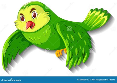 Cute Green Bird Cartoon Character Stock Vector - Illustration of flight, fauna: 208657712