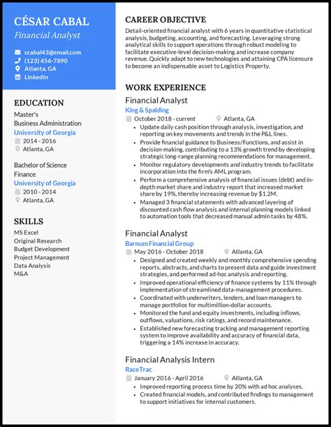 resume for entry level financial analyst