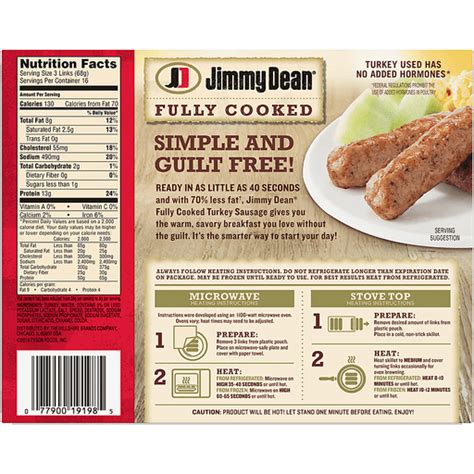 Nutrition Jimmy Dean Turkey Sausage - Nutrition Pics