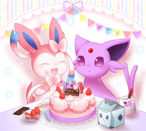 Sylveon wishing Espeon an happy birthday. | Eevee | Cute pokemon wallpaper, Cute pokemon ...