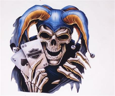 Biker Poker Jester Skull Decal Sticker | Skull decal, Joker artwork, Joker art