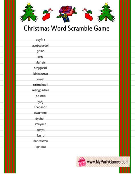 Free Printable Christmas Word Scramble Game