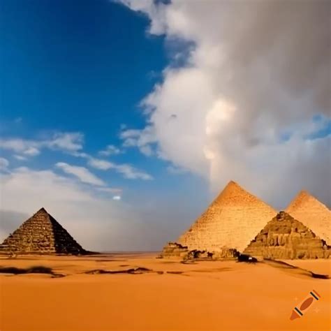 Aerial view of pyramids and approaching sandstorm