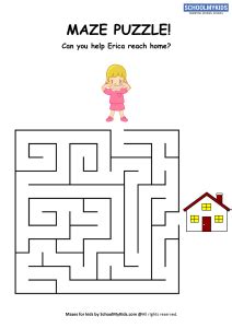 Mazes for Kids - Girl Home Maze Puzzle worksheet for Kindergarten,First,Second Grade - Printable ...