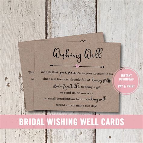 Wedding Wishing Well Card Printable Bridal Shower Wishing - Etsy | Bridal shower wishes, Bridal ...