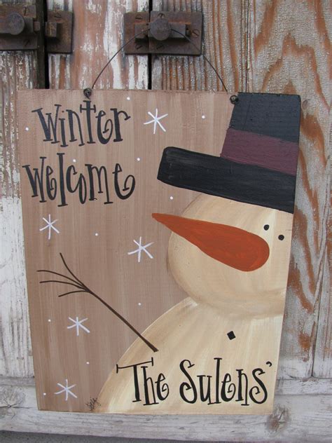 Primitive Country Snowman Personalized Wooden Sign Plaque