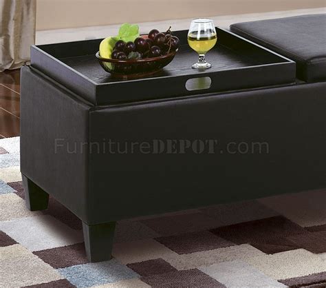 Contemporary Black Leather Coffee Table w/Two Flip Tray Tops