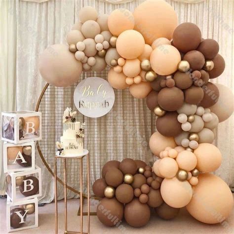 114pcs Cream Peach Brown and Coffee Balloons Garland Arch Wedding ...