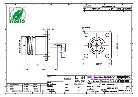 Type N Female Connector 4 Hole Square Flange Straight for Panel Mount - Dosin Electronics