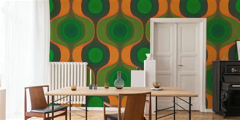 Green Retro 70s Groovy Geometry wallpaper | Happywall