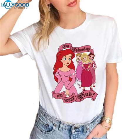 New Summer Cute Princesses Tshirts Women Cotton Casual Shirt Tops We Wear Pink Print T shirts ...