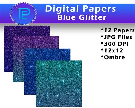 Blue Glitter Digital Paper // Blue Ombre Glitter // Digital - Etsy