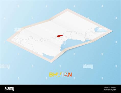 Folded paper map of Bhutan with neighboring countries in isometric ...