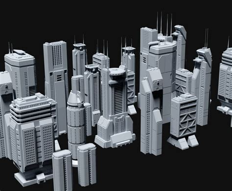 Sci-Fi 3D Models - Buildings, Spaceship, Wall Panels - Sci-Fi Skyscrapers Kit 4 - Futuristic ...