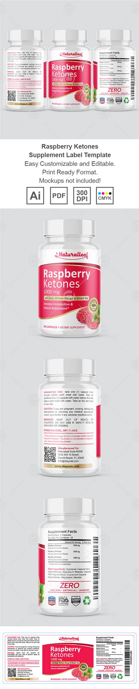 Raspberry Ketones Supplement Label Template Design