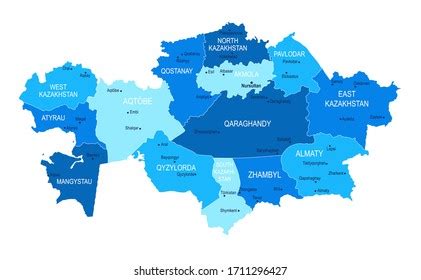 Kazakhstan Map Cities Regions Vector Illustration Stock Vector (Royalty Free) 1711296427 ...