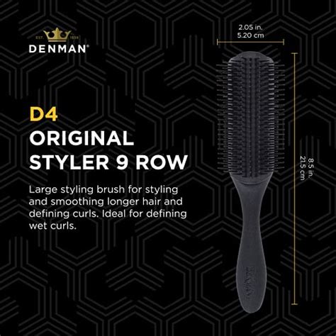 Denman Curly Hair Brush D4 (All Black) 9 Row Styling Brush for Styling ...