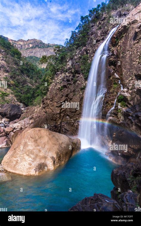 The rainbow waterfall of Nongriat in Meghalaya with that clear blue ...