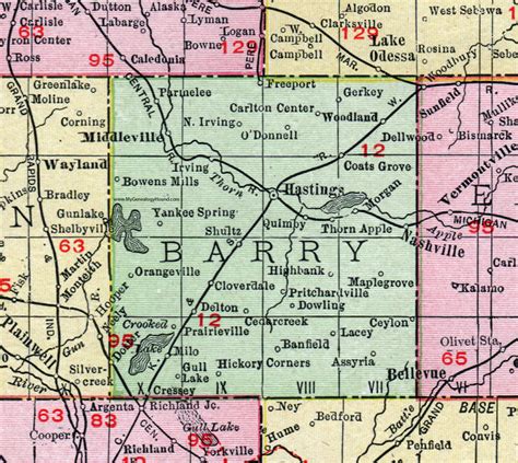 Barry County, Michigan, 1911, Map, Rand McNally, Hastings, Nashville ...