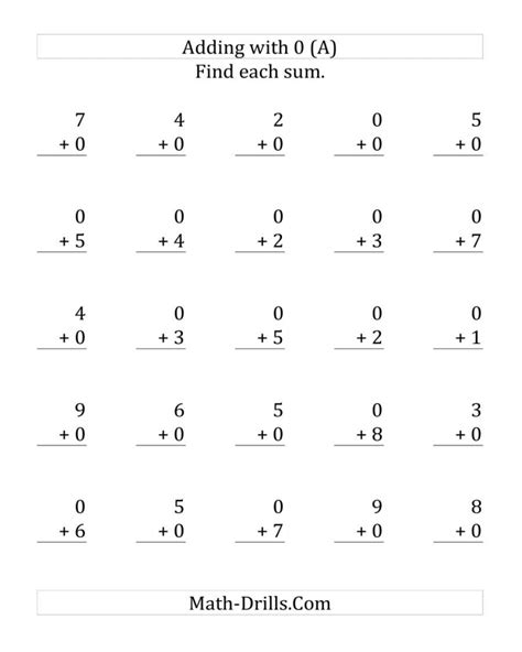 Adding Zero Worksheet - Math Worksheets Printable