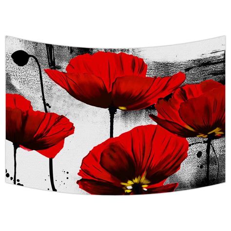 GCKG Vintage Red Poppy Flower Ink Painting Art Tapestry Wall Hanging,Wall Art, Dorm Decor,Wall ...