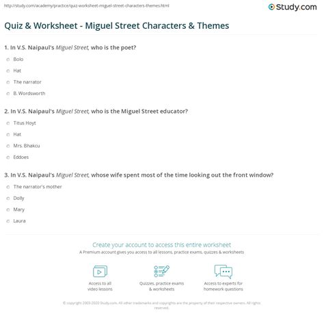 Quiz & Worksheet - Miguel Street Characters & Themes | Study.com