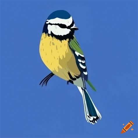 Simple 2d blue tit bird illustration with flat pastel colors on Craiyon