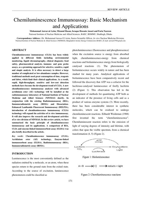 (PDF) Chemiluminescence Immunoassay: Basic Mechanism and Applications