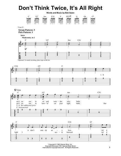 Don't Think Twice, It's All Right | Sheet Music Direct