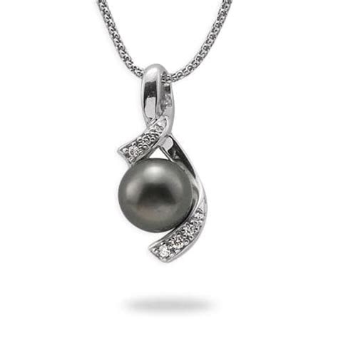 18" Tahitian Black Pearl Pendant Necklace in White Gold with Diamonds – Maui Divers Jewelry