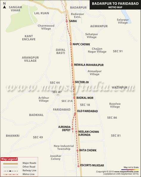 Badarpur to Faridabad Metro Map