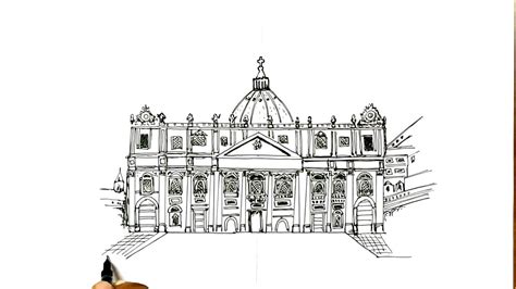 How to Draw the St. Peter's Basilica Church (Vatican) - YouTube