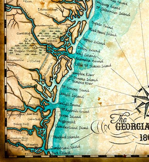 Georgia Coast Map Art C. 1865 11 X 14 Hand - Etsy UK