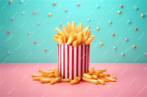Premium AI Image | A red and white striped container of french fries ...