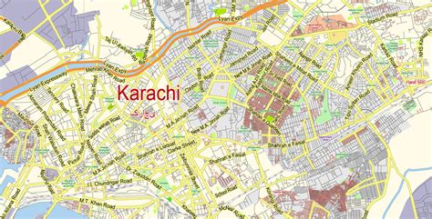 Karachi Map PDF Pakistan EN low detailed City Plan editable Adobe PDF Street Map in layers for ...