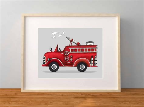 Fire Truck Wall Art Decor Fire Truck Art Prints for Fireman | Etsy